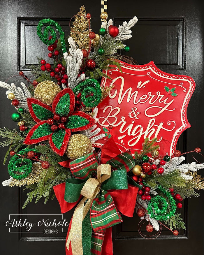 Merry & Bright Christmas Sign Wreath