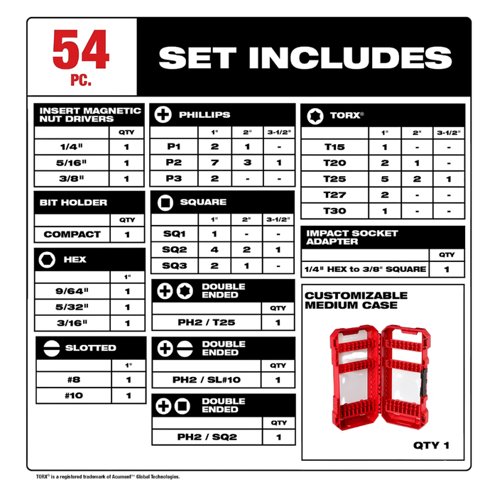 Milwaukee SHOCKWAVE Impact Duty 54PC Driver Bit Set - 48-32-4010