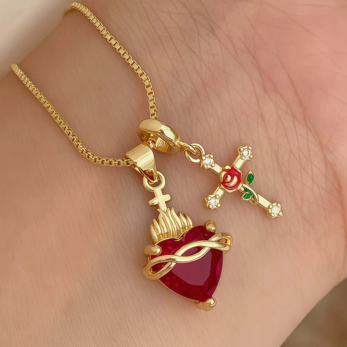 🖤🎁 Mistinis, gotikinio stiliaus Šventosios Širdies ir Rožės Kryžiaus pakabukas 💖-LT
