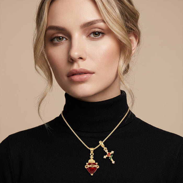 🖤🎁 Mistinis, gotikinio stiliaus Šventosios Širdies ir Rožės Kryžiaus pakabukas 💖-LT