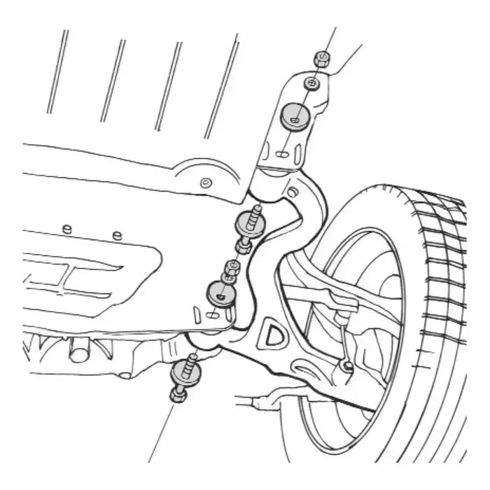 Car suspension system diagram showing camber caster cam and caster cam bolt for Nissan Titan