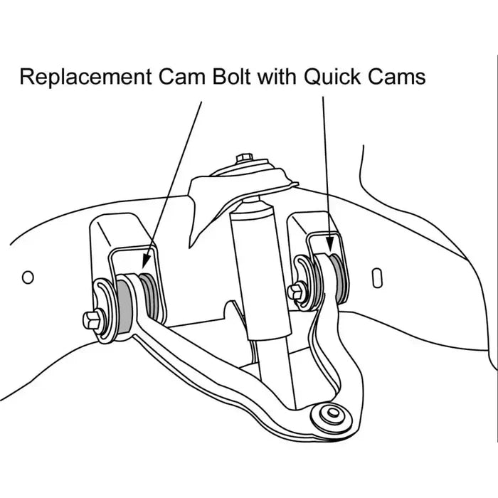 Car suspension system diagram showing Northstar bolt kit with quick cams for GM trucks