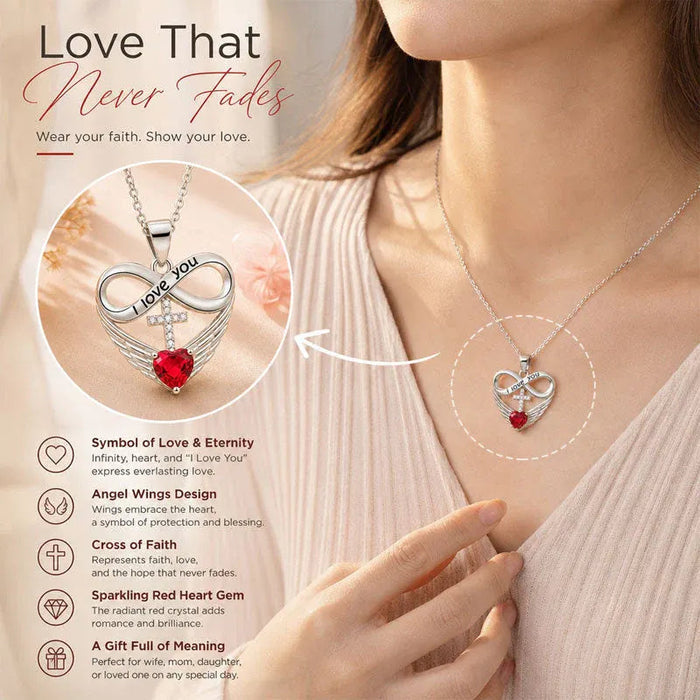 🎁Novedad para 2026: 50% de descuento💥💖 Collar con corazón, ala de ángel y cruz "Te amo para siempre" 💖-ES