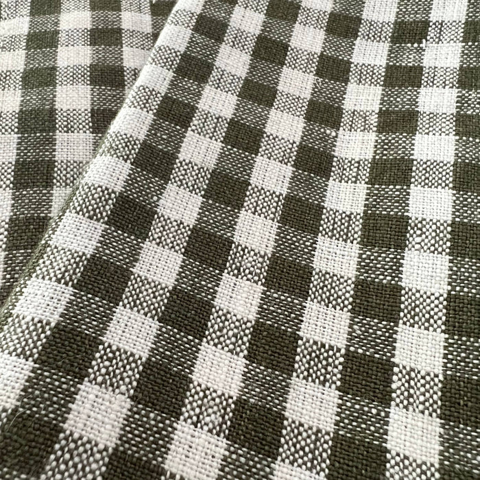 Olive Gingham Check Linen Tablecloth, 60" x 90" on a table at Addison West