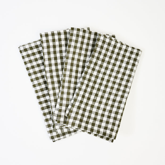 Olive Gingham Linen Dinner Napkins, Set of 4 on a white background at Addison West