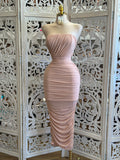 Pastel Pink Wrapped Midi Dress - Estira, Stretchy