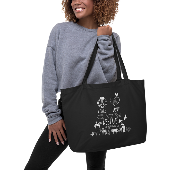 Peace, Love, Rescue All the Animals - large organic tote bag