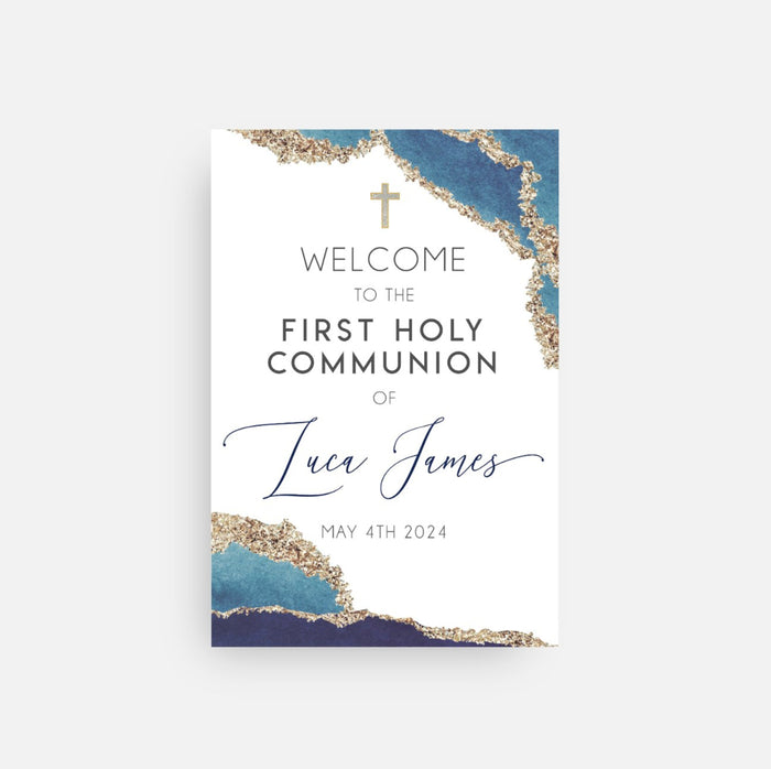 Personalized First Communion Welcome Sign | Navy Blue Geode