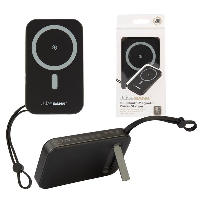 Power Bank with Type C USB with Stand  Black - 14cm x 8cm