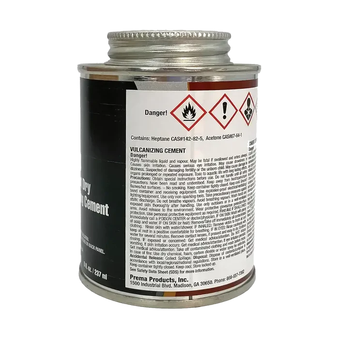 Can of Prema PFC-8 Ultra-Fast Dry Vulcanizing Cement for sidewall cracks repair
