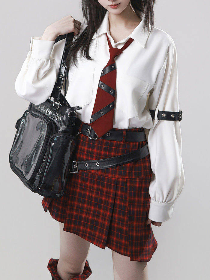 Punk Red Plaid Belted Skirt