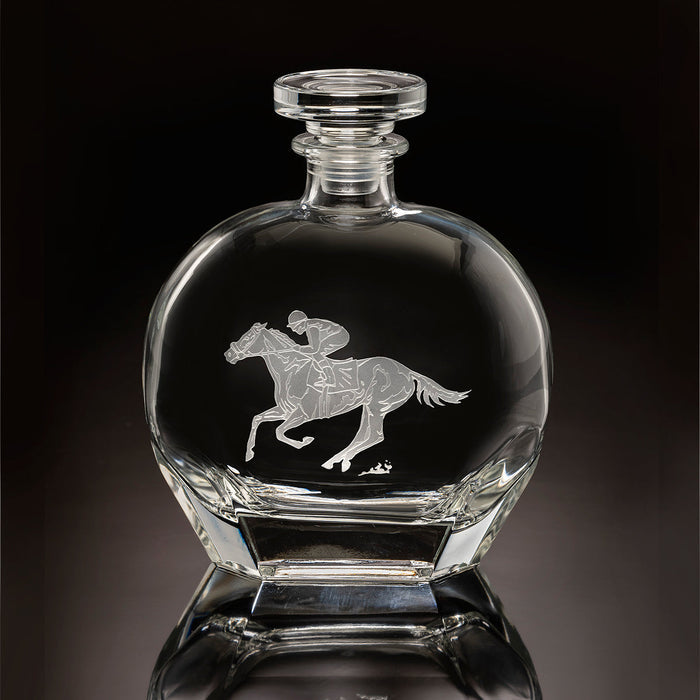 Racehorse Etched Crystal Round Decanter