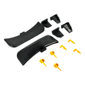 Black plastic mud flaps with yellow clips for Ranger Wheel Protection Kit