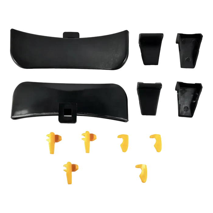 Black plastic eyewear parts with yellow clips in Ranger Wheel Protection Kit for tire changers