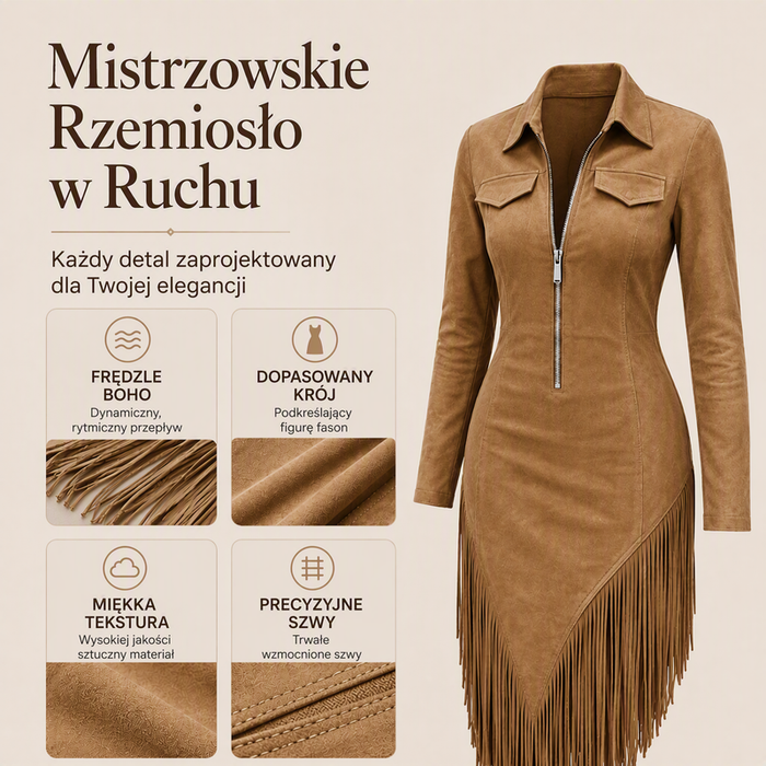 🌸Rebaja 49%💖Vestido midi retro para mujer con cremallera y flecos-ES