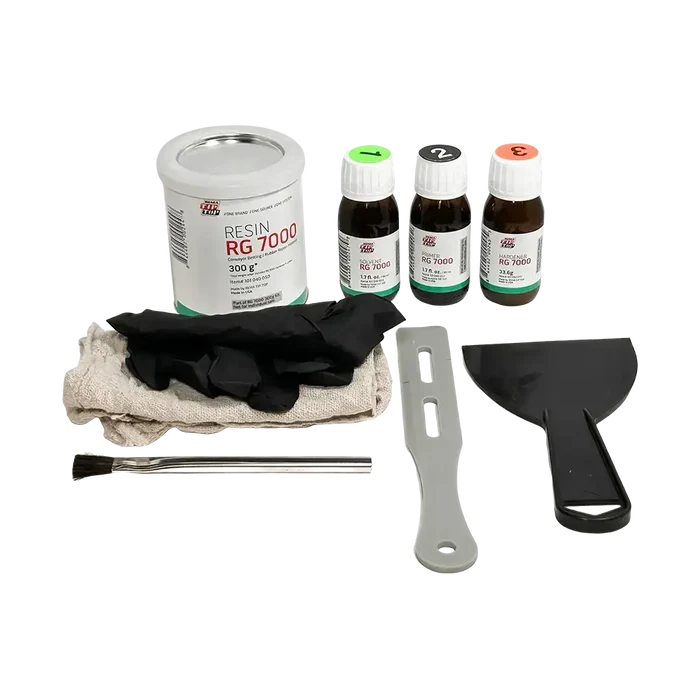 Resin repair kit with tools for conveyor belt repair Rema RG 7000 rema goo kit