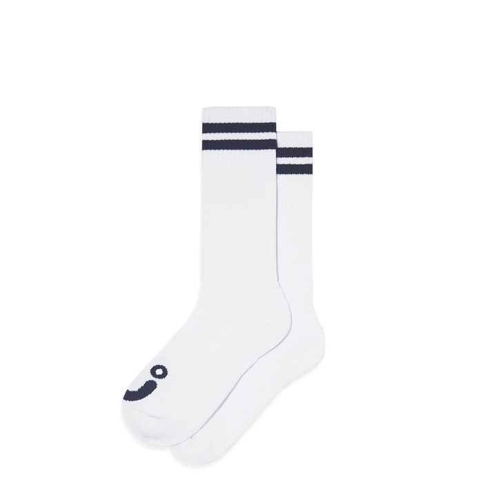 Rib Socks | Long | Happy Sad - White/Navy