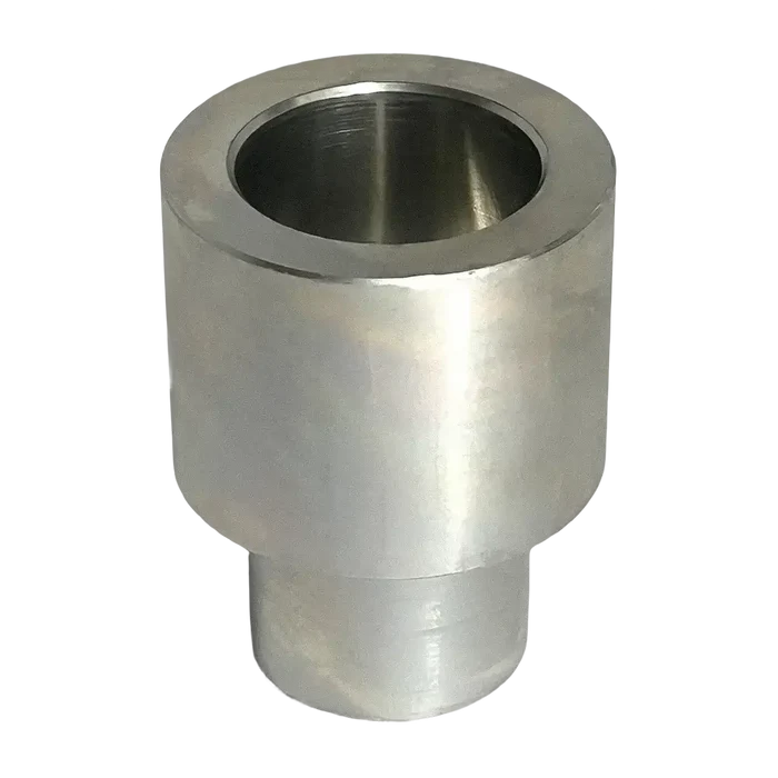 Silver-colored cylindrical metal bushing with stepped diameter for Rotary T100271 adapter extension
