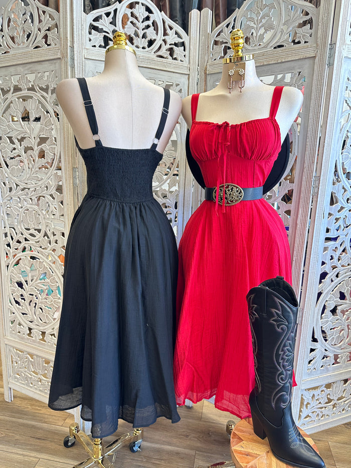Ruched Bust Mid Dress - Estira, Stretchy