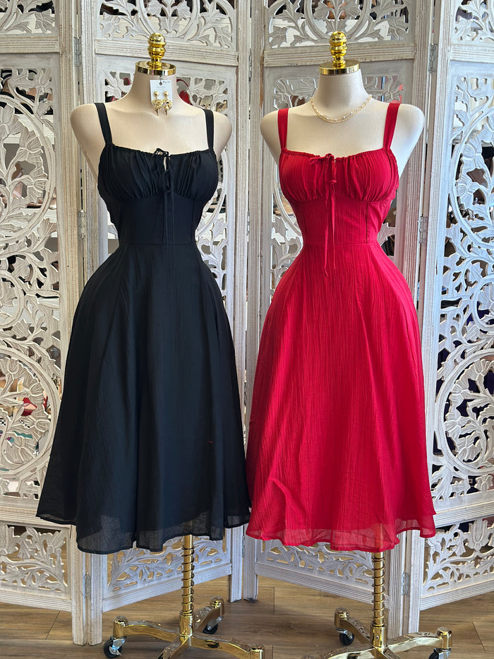 Ruched Bust Mid Dress - Estira, Stretchy