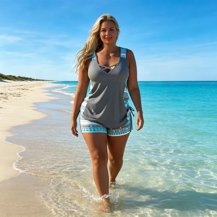 👙S-3XL🏖️Naiste mustriline kaheosaline tankini ujumistrikoo-EE