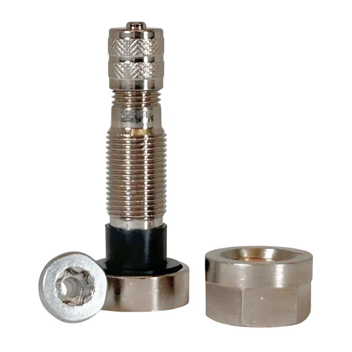 Silver Schrader 57005 TPMS valve stem with nut for rim hole