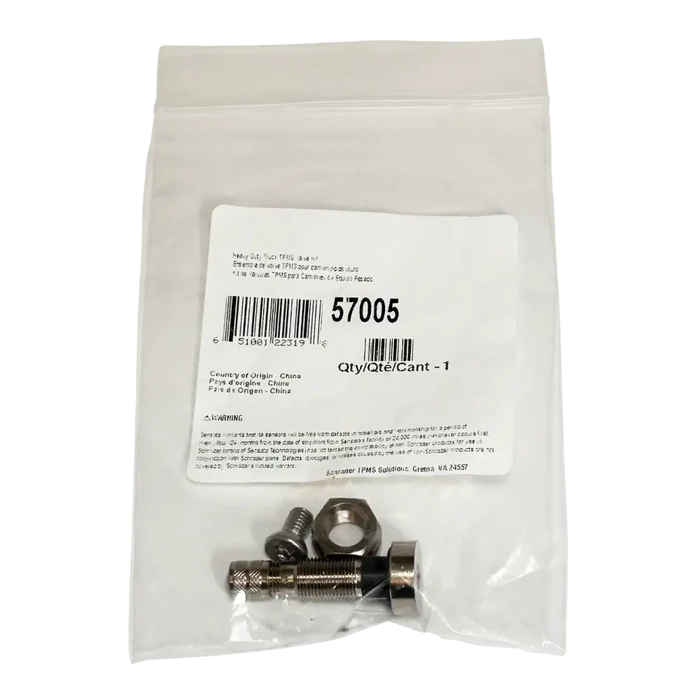 Schrader 57005 TPMS valve stem with silver nuts, screws in clear bag for rim hole