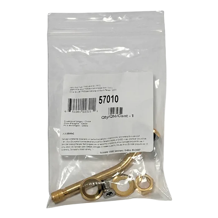 Schrader 57010 heavy-duty TPMS valve stem with clamp-in 31° bend