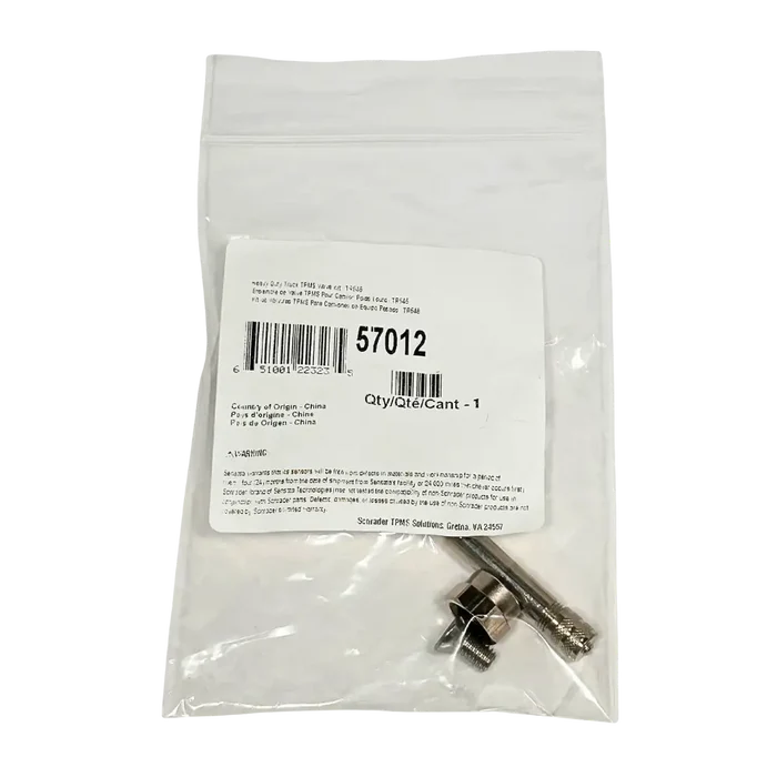 Schrader 57012 clamp-in TPMS metal valve stem kit in clear bag