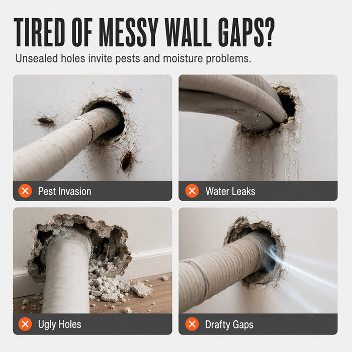 🧱 Sellador impermeable para juntas de pared para tuberías de aire acondicionado - Paquete de 10 unidades. Sellador moldeable para juntas de pared y orificios de tuberías | Aplicación sin herramientas-ES