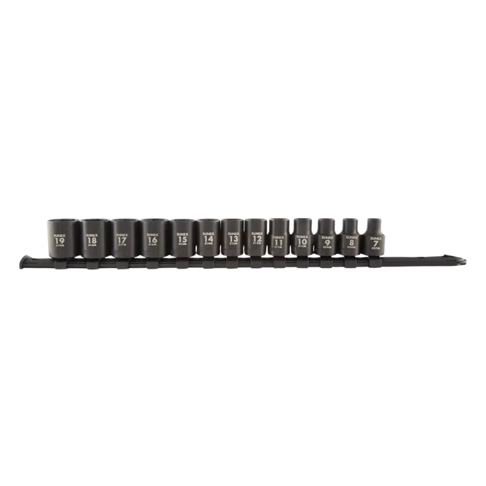 Sunex 3358A 13-pc 3/8 Dr metric impact socket set w/ rail, black chrome