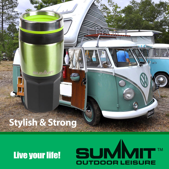 Green 400ml Travel Mug Insulated Metallic Cup - Outdoor Leisure