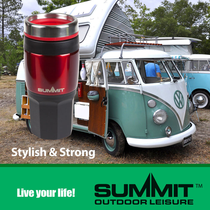 Red 400ml Travel Mug Insulated Metallic Cup - Outdoor Leisure