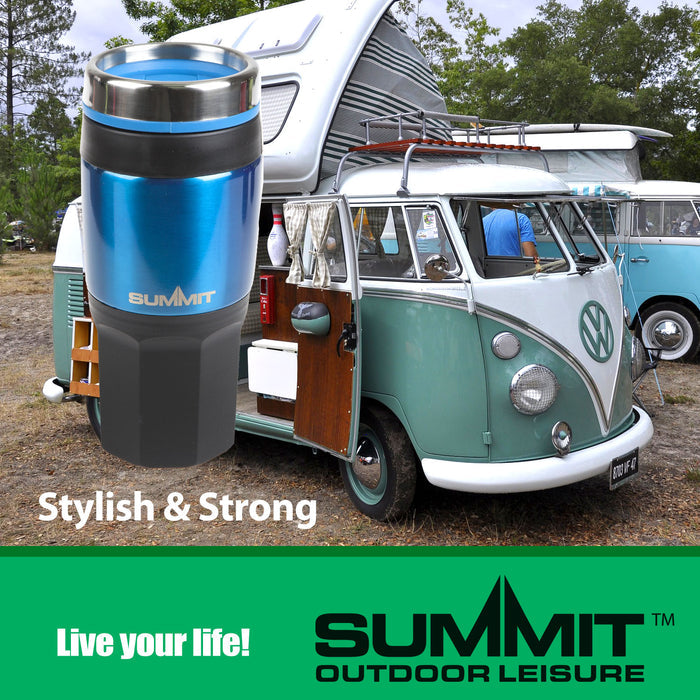 Blue 400ml Travel Mug Insulated Metallic Cup - Outdoor Leisure