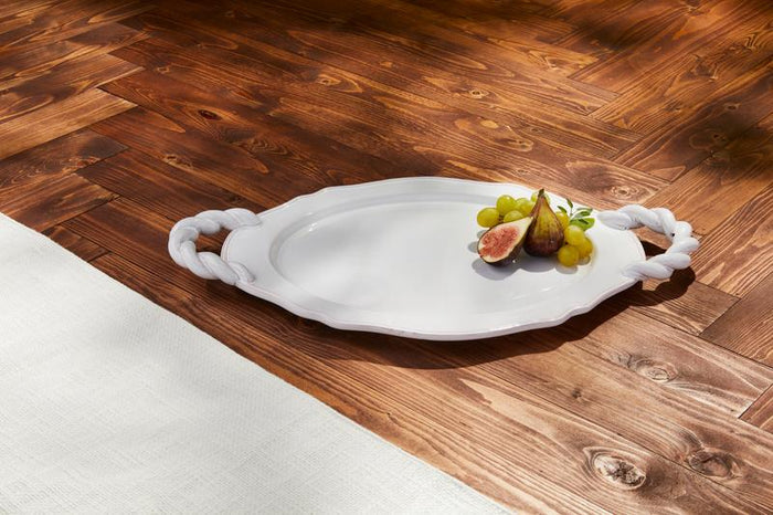 Twisted Handle Ceramic Platter - White