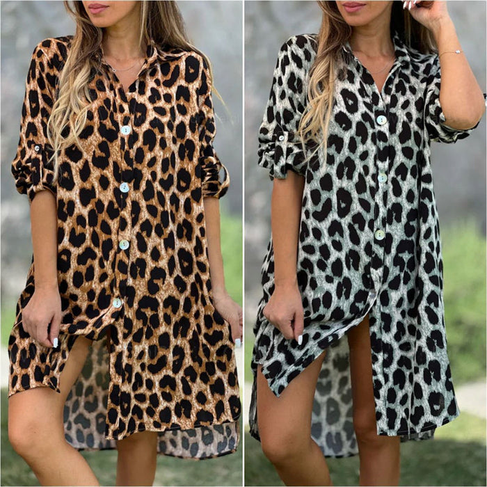 Vestido camisero oversize con estampado de leopardo-ES