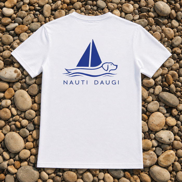 White NAUTI DAUGI T-SHIRT-NAVY BLUE LOGO