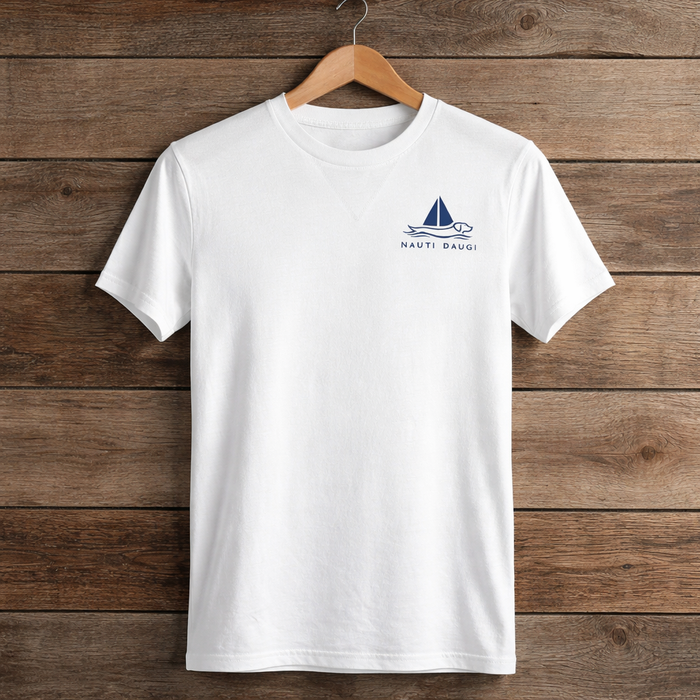 White NAUTI DAUGI T-SHIRT-NAVY BLUE LOGO