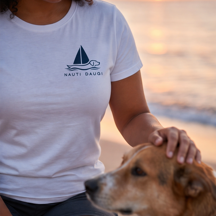 White NAUTI DAUGI T-SHIRT-NAVY BLUE LOGO