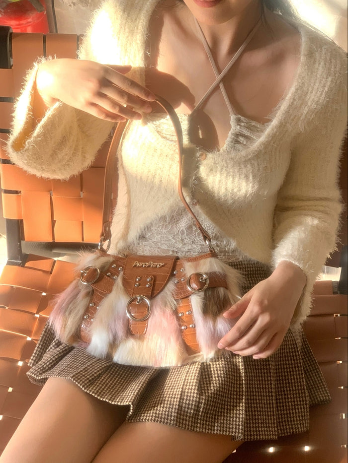 Y2K Faux Mink Fur Underarm Bag