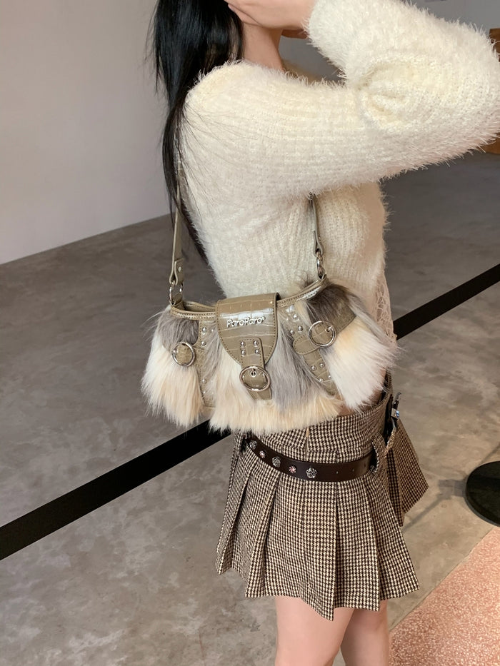 Y2K Faux Mink Fur Underarm Bag