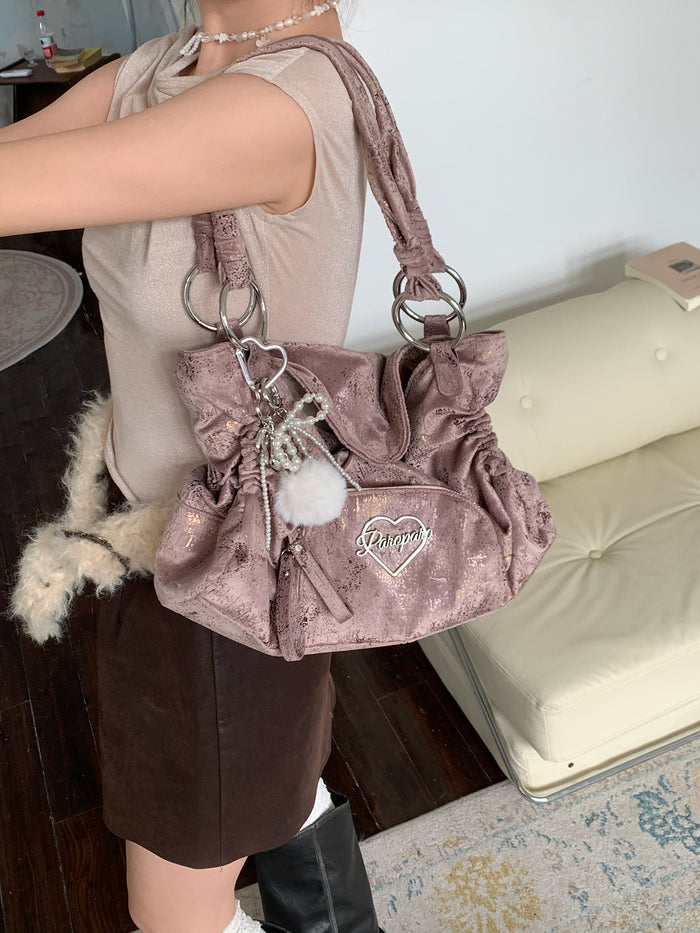Y2K Pink Drawstring Large Capacity Tote Bag