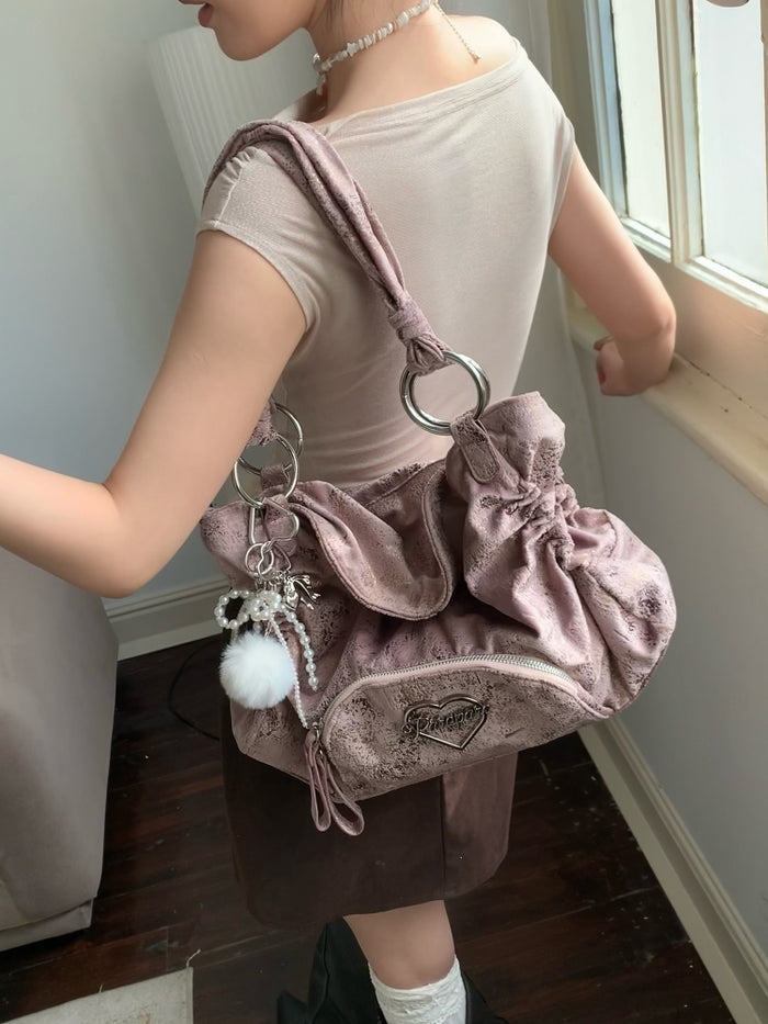 Y2K Pink Drawstring Large Capacity Tote Bag