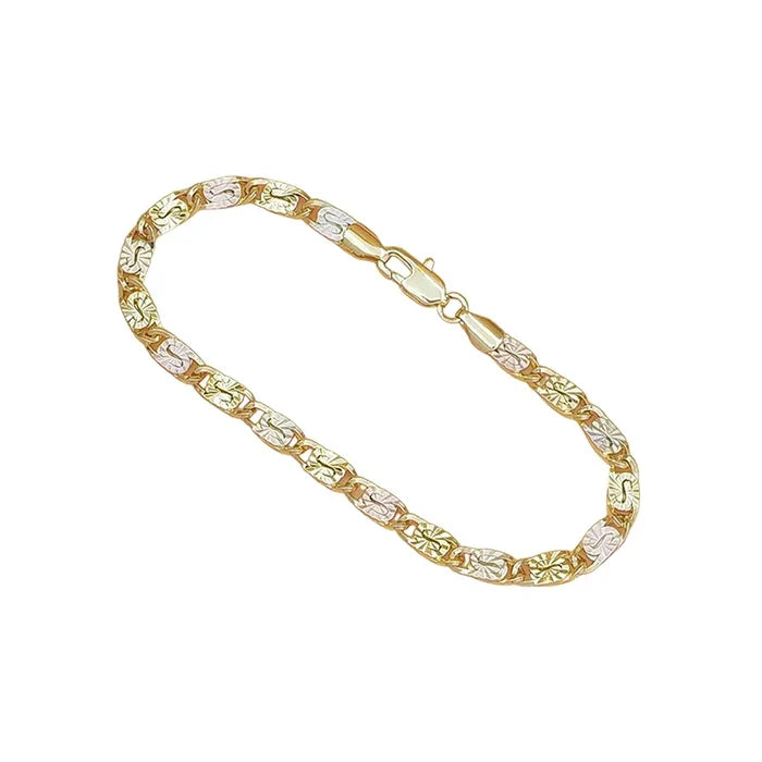 💎 ZDAJ 50 % POPUSTA! 👑 Unisex zapestnica s tribarvnimi členi - zlata/roza/srebrna, fasetiran brus in zaponka v obliki hobotnice - klasični členi, moderen sijaj 💛-SI