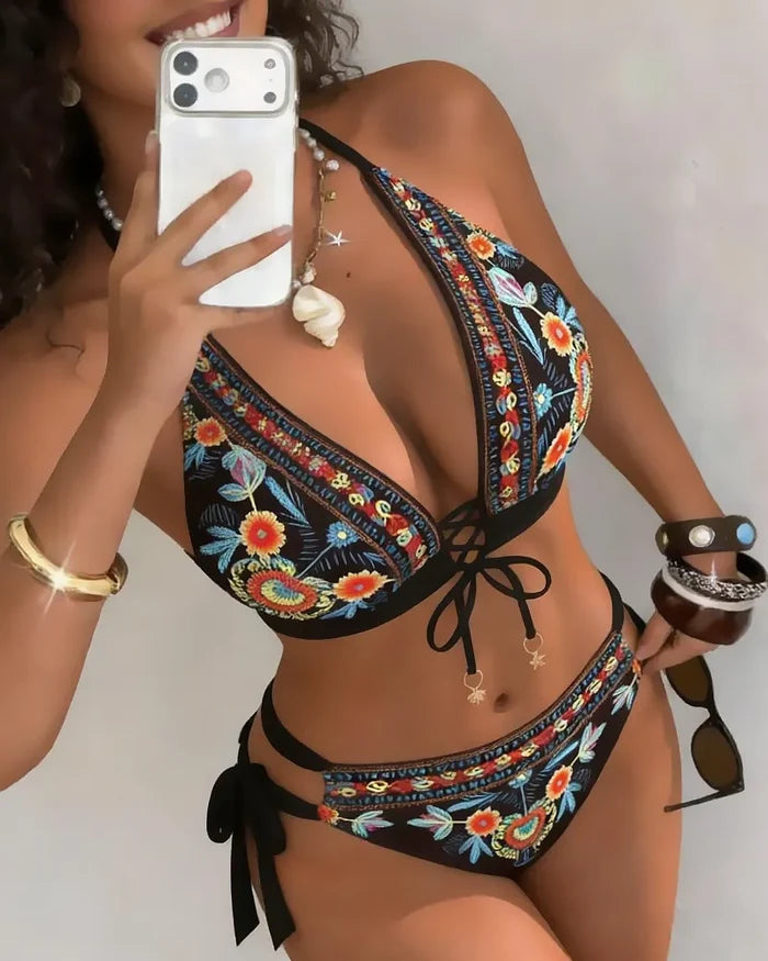 Ženski bikini set s etničkim cvjetnim printom-HR